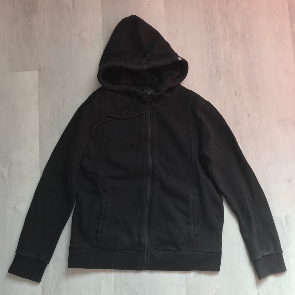 FIGS WOMENS JACKET BLACK ON SHIFT HOODED ZIP UP MEDIUM